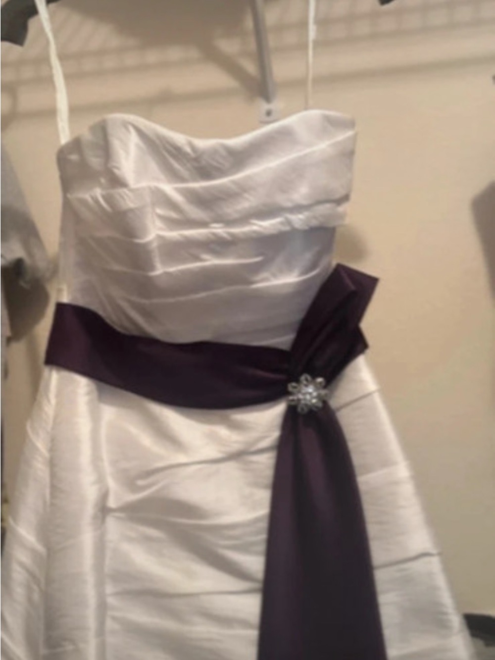 Alfred Angelo White Strapless Dress with Purple Sash